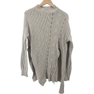 Free People Sweater Womens XS Beige On A Cloud Tunic Mock Neck Mixed Cable Knit